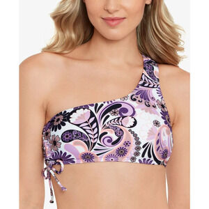 Salt + Cove Printed One-Shoulder Tie Side-Shirred Bikini Top Juniors XS Multi
